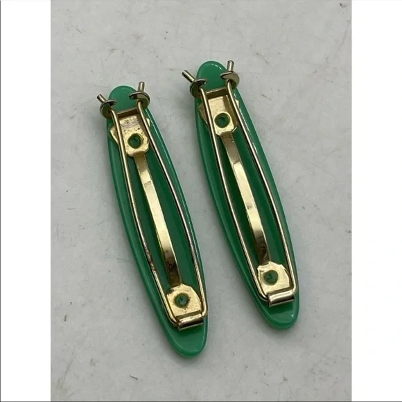Vintage Hair Barrettes Clips Kelly Green 50s 70s 80s Retro - Picture 2 of 8